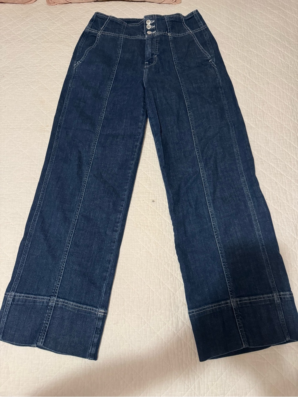 Pilcro Dark Blue Wide-Leg Panel Seam Jeans